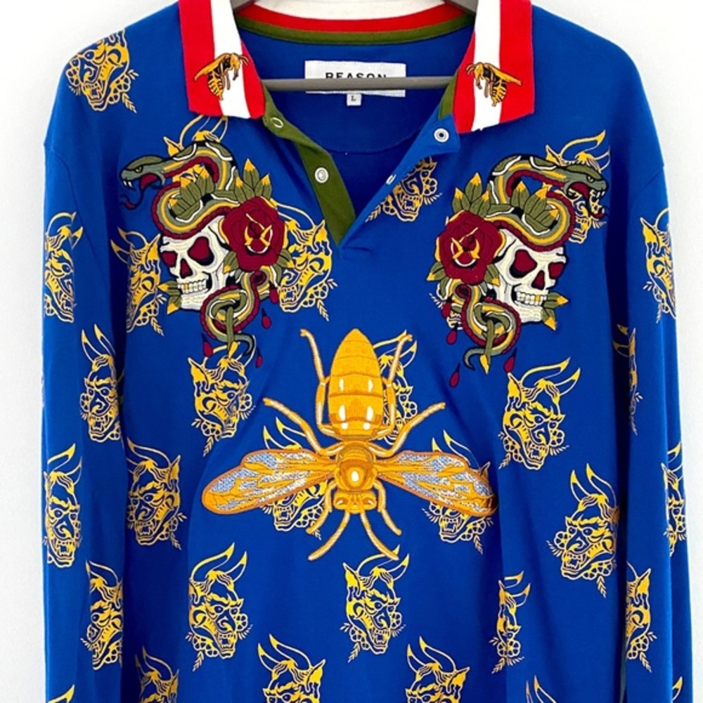Reason brand, polo style shirt with embroidery